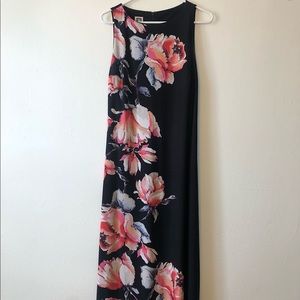 Anne Klein Midi Dress Size 12 Black & Pink Floral